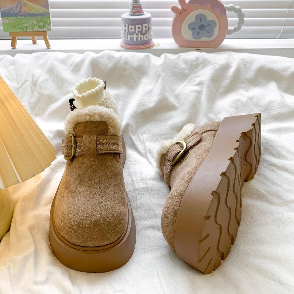 Leather love retro thick-soled velvet snow boots women's new autumn and winter warm versatile cotton shoes