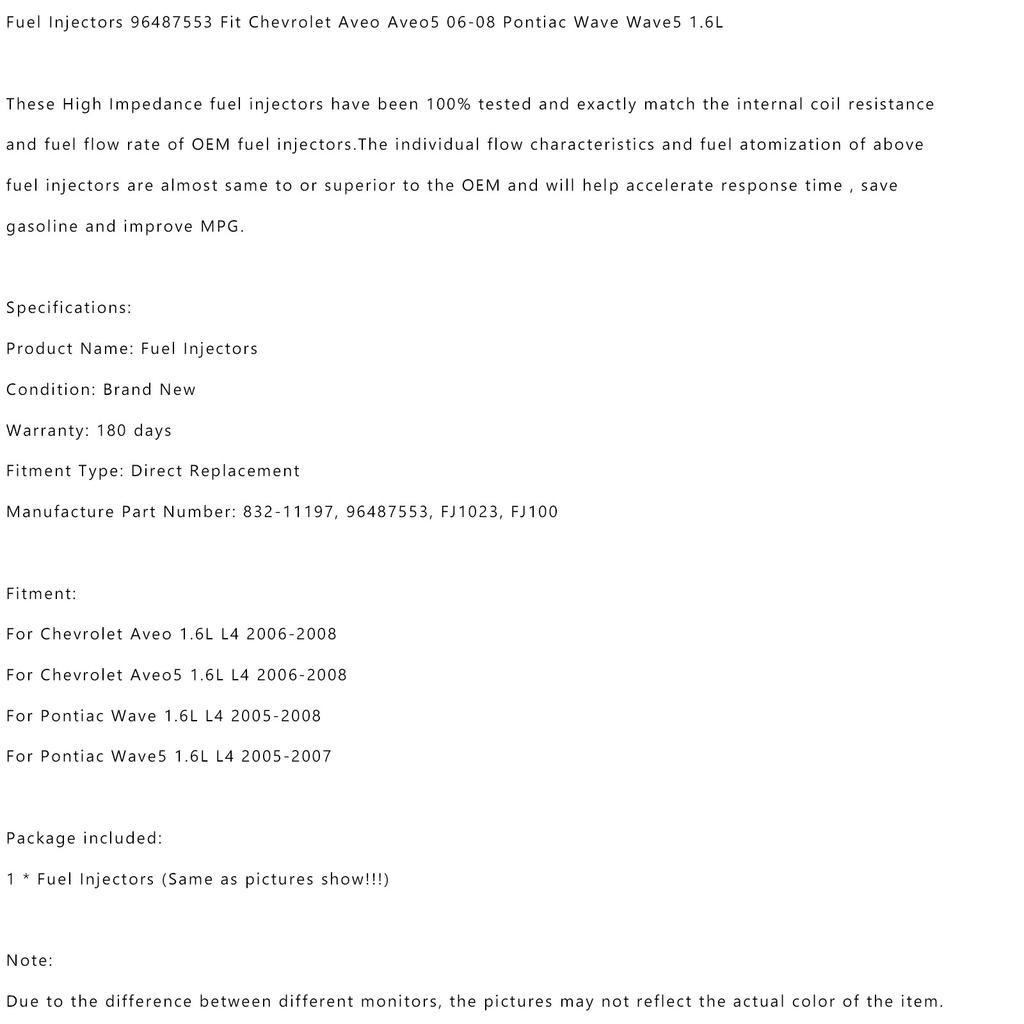 1PCS Fuel Injectors 96487553 Fit Chevrolet Aveo Aveo5 06-08 Pontiac Wave Wave5