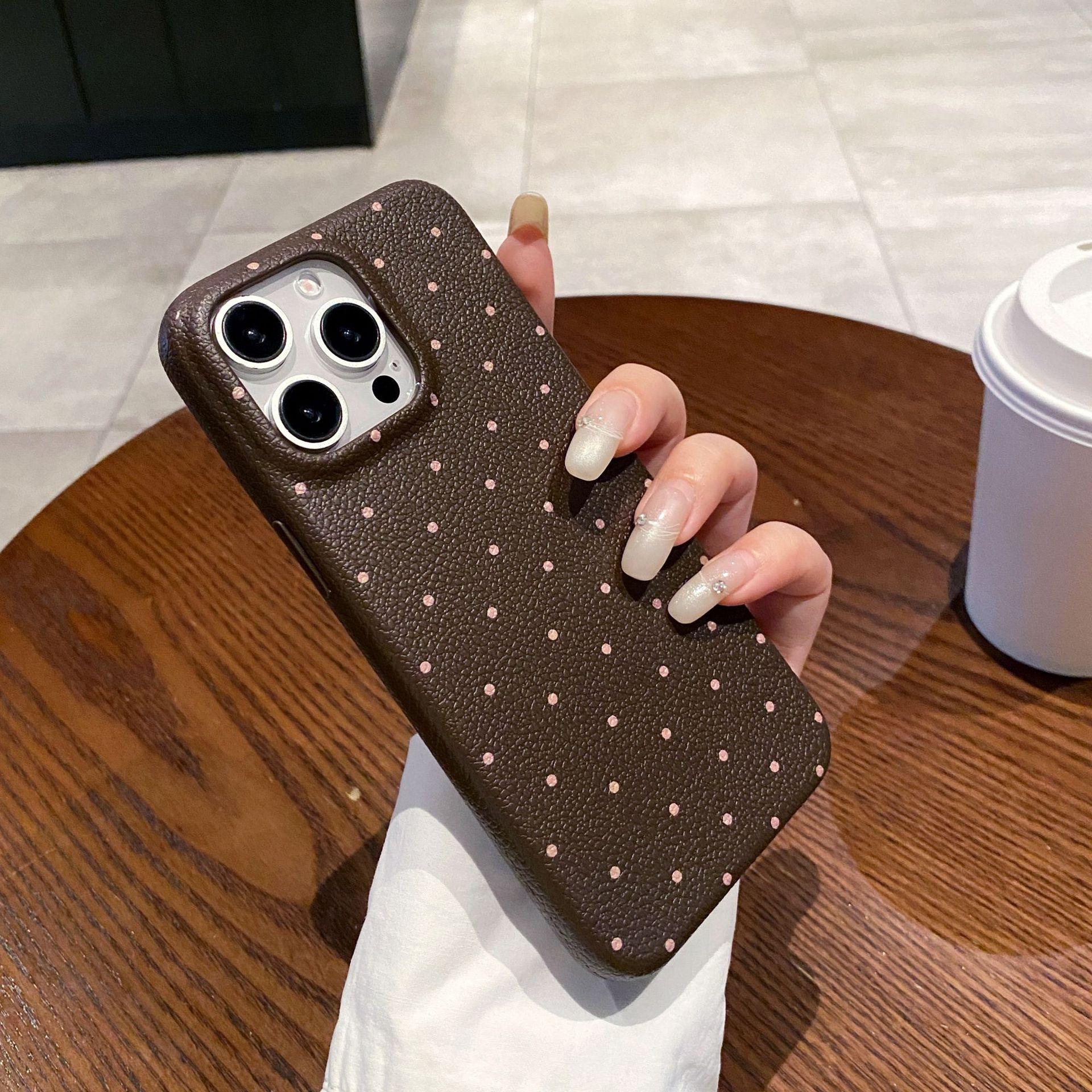 

Simple Polka Dot Apple 16promax 15pro Anti Fall 12Pro All Inclusive 13PRO Soft Shell Leather Pattern Mobile Phone Case iPhone16