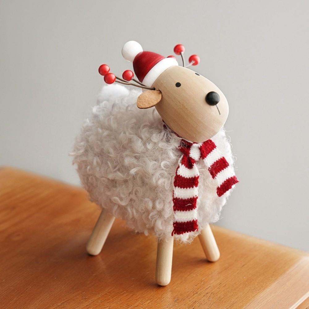 Plush Body Xmas Figurine Wood Head Festive Decor New Table Statue Shelf Decor