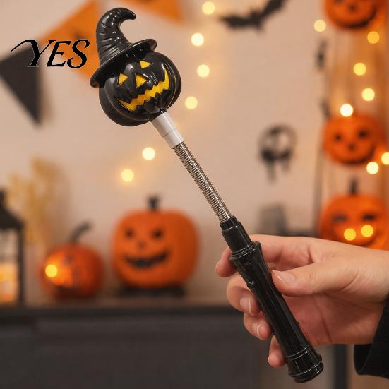 Halloween Party Decoration LED Glow Stick for Kids, Spooky Pumpkin Ghost Flashing Light Lighted Up Rod with Spring Holiday Favors