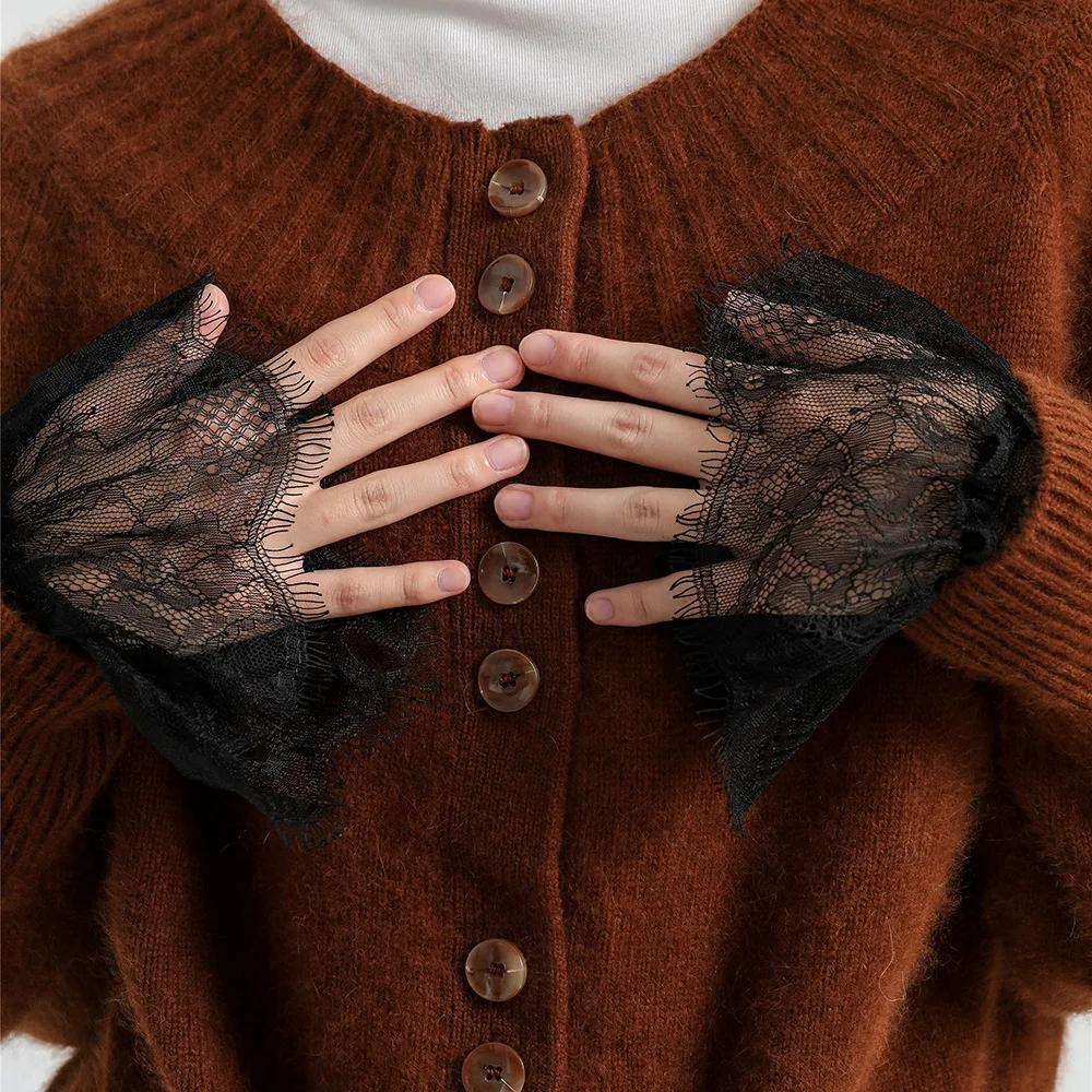 Lace Floral Detachable Cuffs for Women Fake Sleeve Cuffs Floral Pleated Flare False Cuffs Extension Wristband Accessory