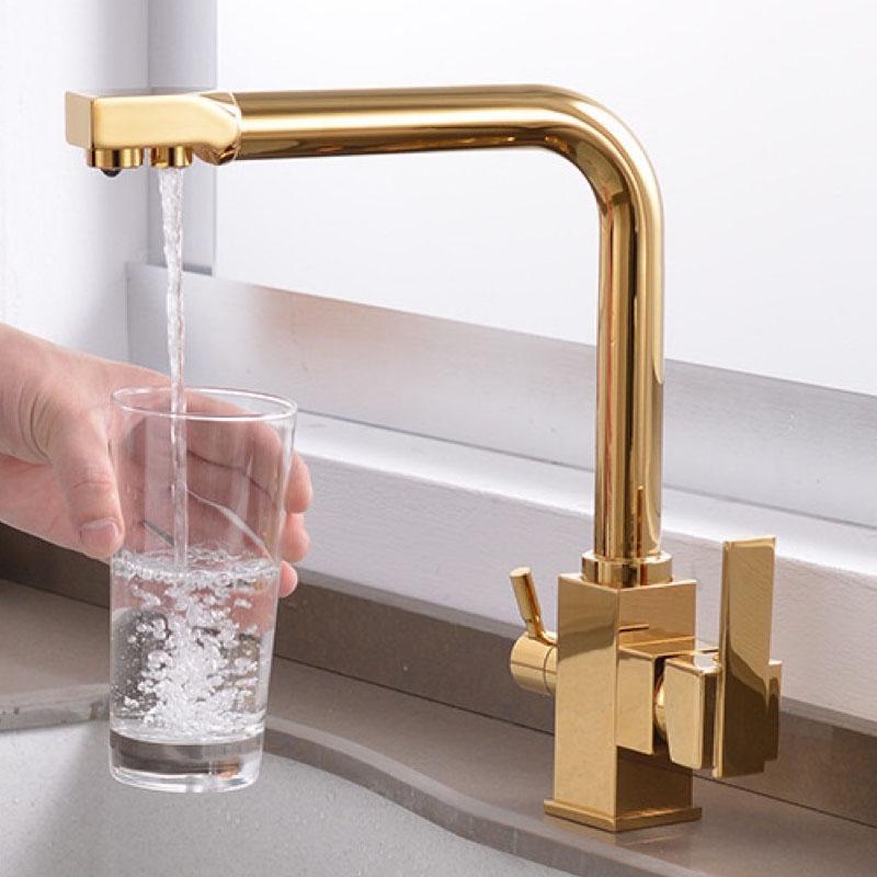 Gold Filter Kitchen Faucet Drinking Water Single Hole Black Hot and cold Pure Water Sinks Deck Mounted Mixer Taps White