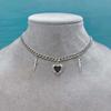 Punk Gothic Red Heart & Sword Pendant Choker Necklace Silver Color Cuban Chain for Women Men Party Daily Y2K Aesthetic Jewelry