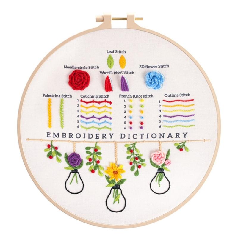 Broderi Startkit-för Nybörjare Vuxna Barn DIY Älskare Broderistygn Övningskit-med Färgtråd Instruktioner