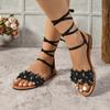 Fashion Flower Crystal Lace Up Women Flats Shoes Fashion Elegant New Summer Sandals 2025 Classical Slippers Walking Sandalias De Mujer