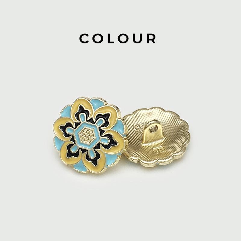10PCS Of National Style Enamel Colorful Metal Buttons Burnt Blue Palace Oil Square Flower Clothing Button