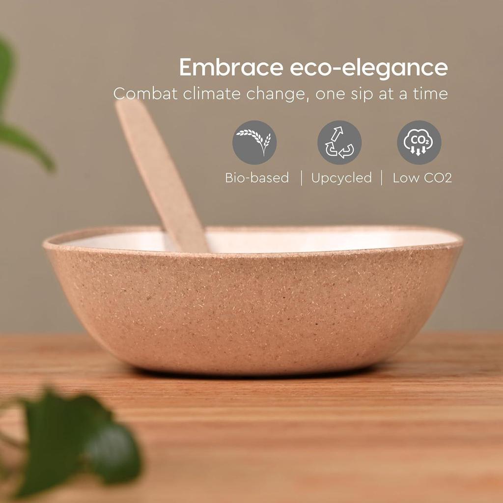 Set of 4 Earth-Friendly Multipurpose Bowls for Kitchen | 600 ml | Made with Bamboo Fibers & Rice Husk | Microwave Safe Bow