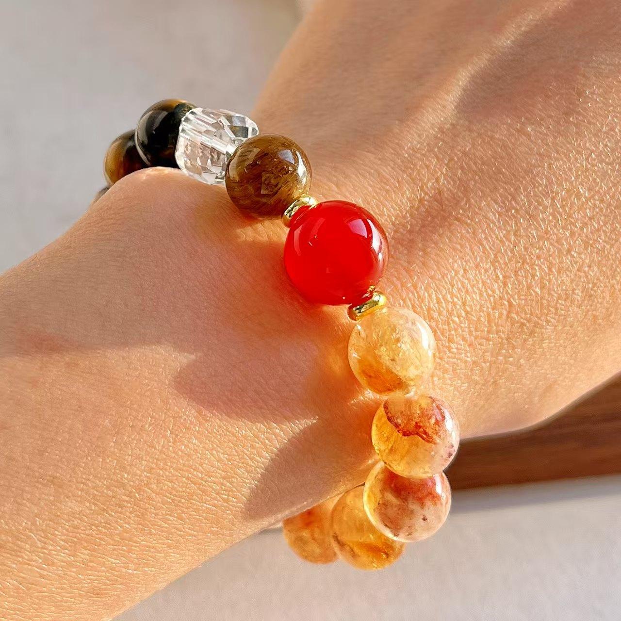 Retro Natural Tiger S Eye Red Chalcedony White Crystal Yellow Tower Crystal Bracelet Bracelet.