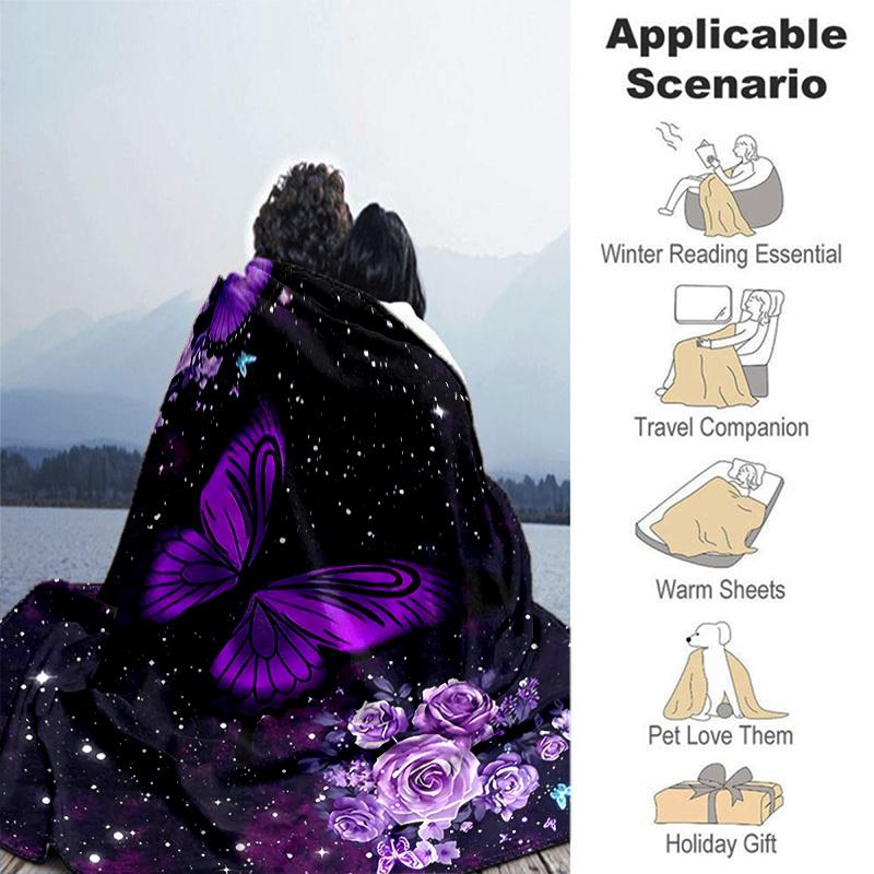 1pc Purple Butterfly & Flowers Galaxy Tapestry Wall Hanging Home Decor, Couch Throw Blanket, Outdoor Blanket .W065