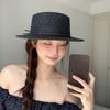Sun Protection Straw Boater Hat Breathable Mesh Flat Top Beach Hat Handwoven Sun Cap  Resort Wear