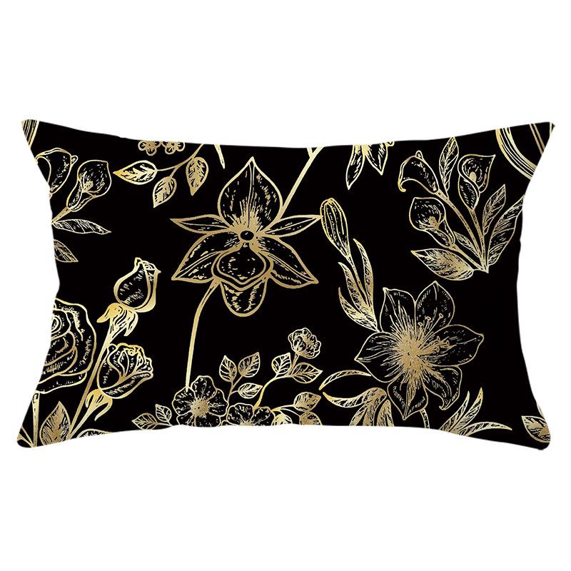 Black Gold Plant Series Waist Pillowcase Peach Skin Printed Sofa Pillowcase Home Fabric Supplies Pillowcase