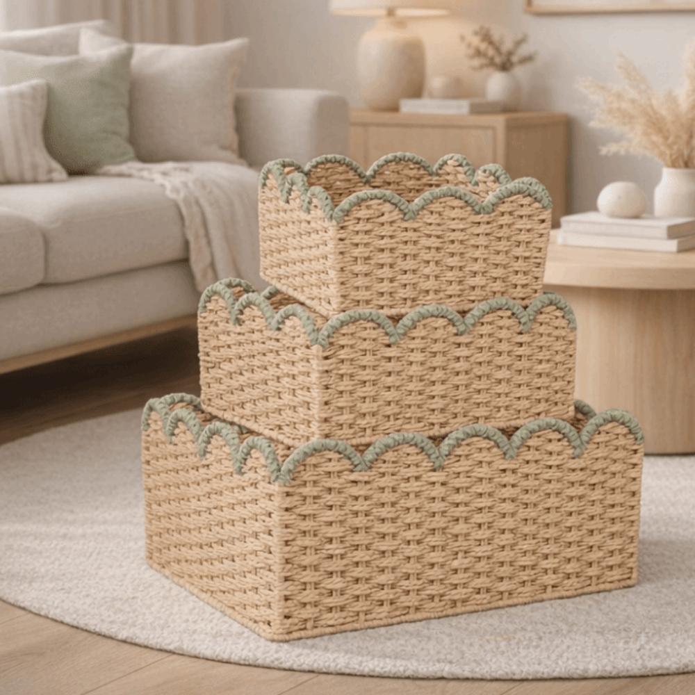 Rectangular Imitation Rattan Storage Basket Large Capacity Cosmetic Storage Box  for Living Room