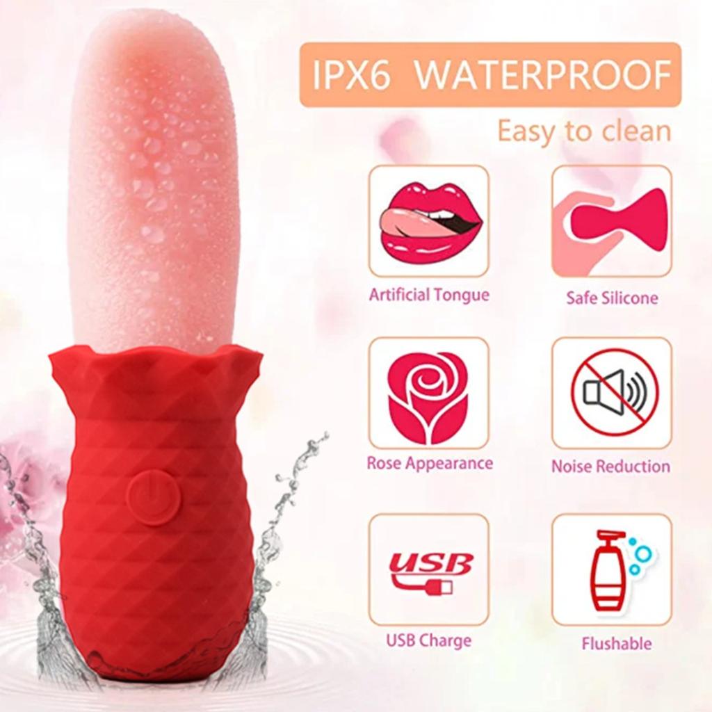 Realistic Licking Tongue Rose Vibrator Nipples Clitoral Stimulation G-spot Vibrator Adult Sex Toy for Women Female Masturbation
