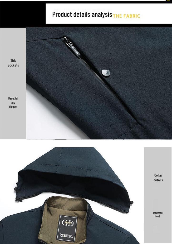 Removable Hood Spring-Autumn Dad's Business Casual Jacket for Middle-aged & Elderly