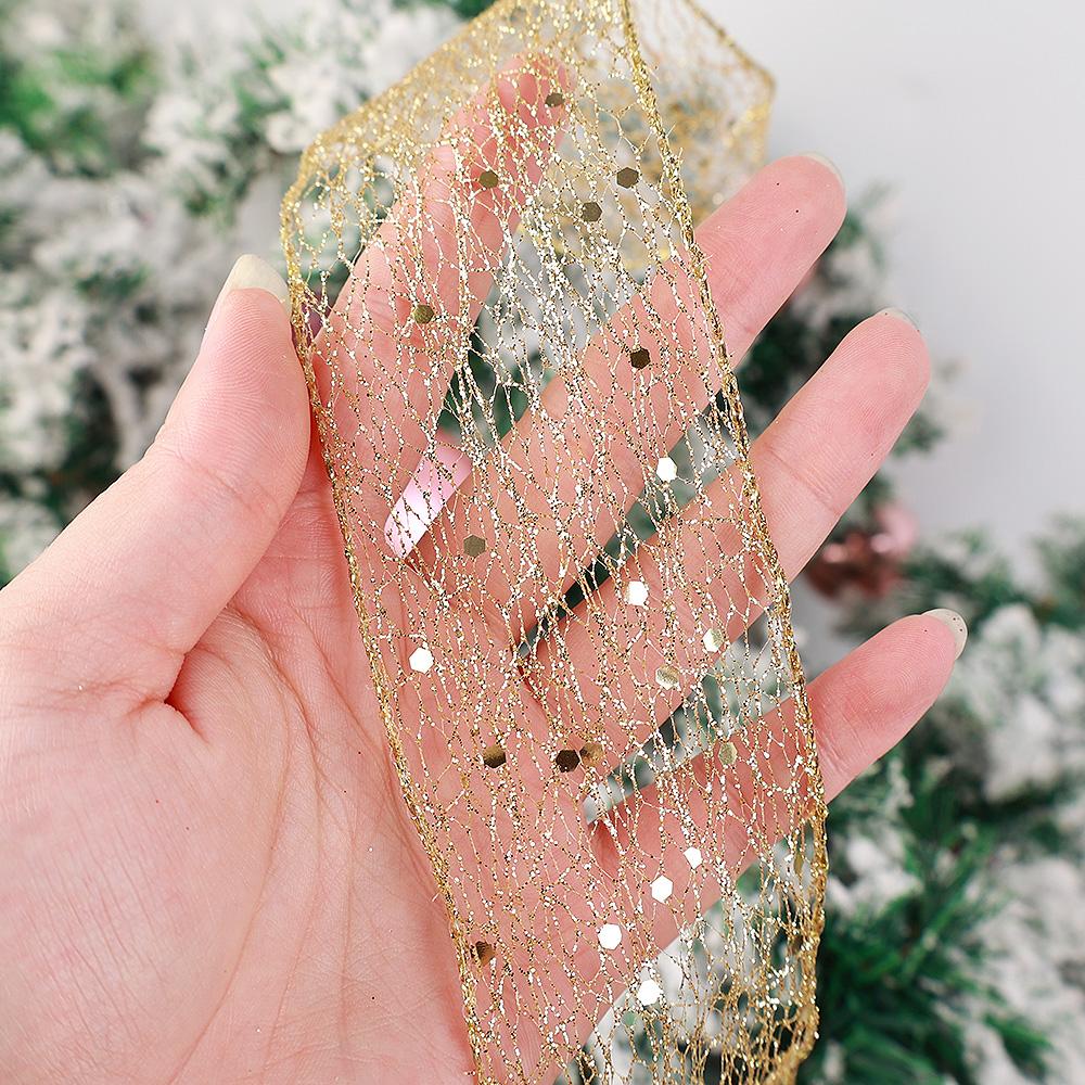 Christmas Ribbon Bronzing Ribbon Gift Packaging Tape Hollow Out Shiny Gold Silver Red Ribbons Wedding Xmas Tree Home Party Decor