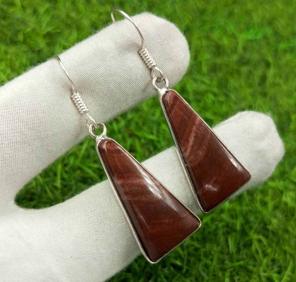 Natural Red Jasper Gemstone 925 Sterling Silver Plated Pear Shape 1 Pair Bezel Women Earring