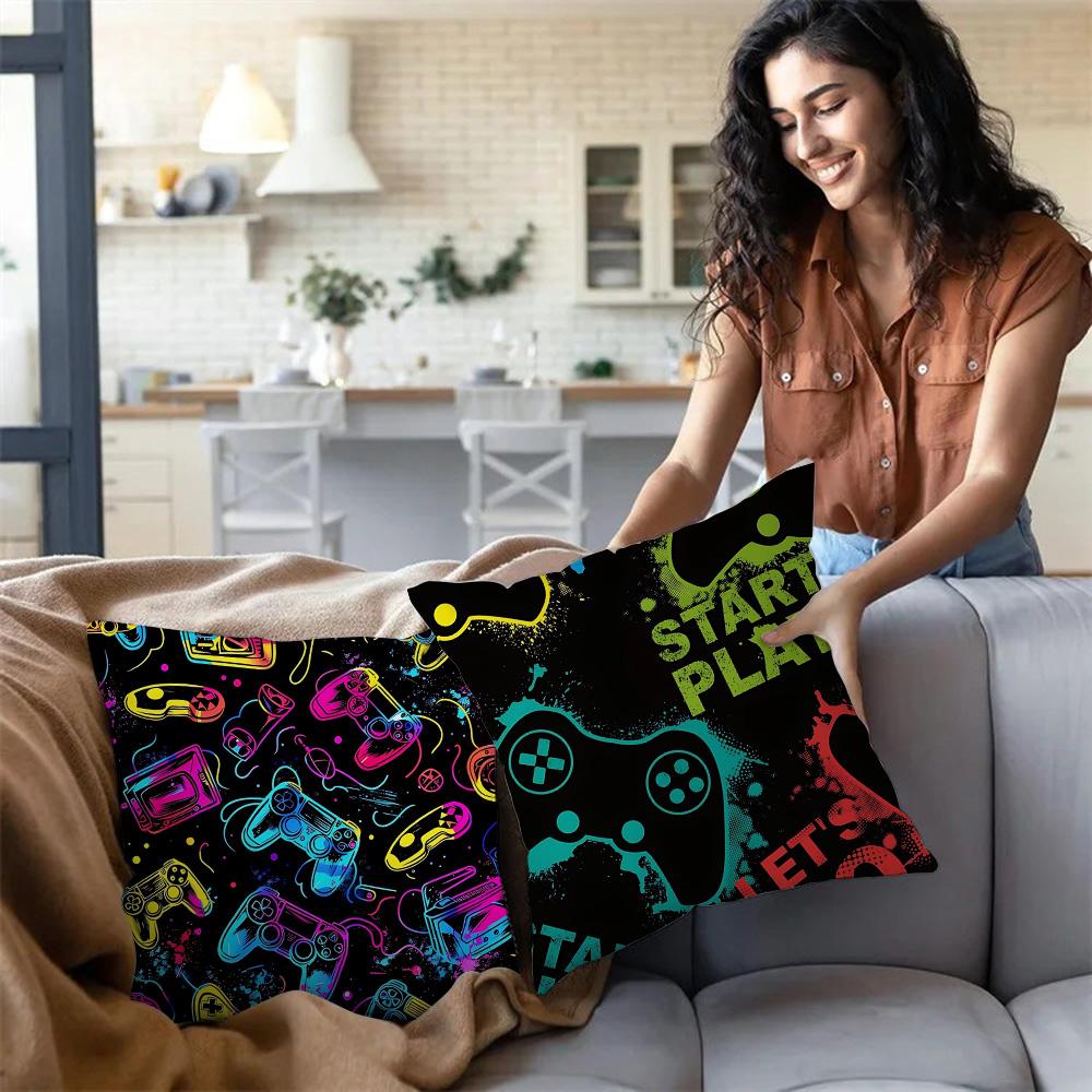 Hot Colorful Game Gamepad Pillow Covers Cartoon Sofa Decorative Home Double-Sided Printing Short Plush Cute Cushion Cover