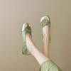 Retro color matching ballet flats women's spring summer bow doll head shoes
