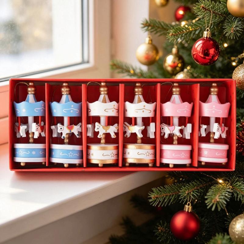 Wooden Mini Carousel Christmas Tree Ornaments Perfect For Holiday Home Decor Xmas Party Gifts