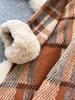 Autumn Winter Vintage Outerwear with Fur Collar Knitted Cardigan Tops for Women Loose Elegant Plaid Shawl Cloak Coat L66