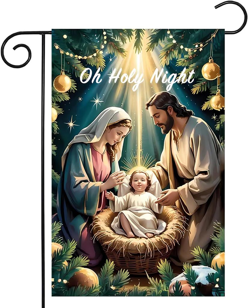 Christmas Holy Night Garden Ag 12x18 Inch Double Sided, Christmas Jesus Nativity Garden Ag Holiday Outdoor Yard Ag-02