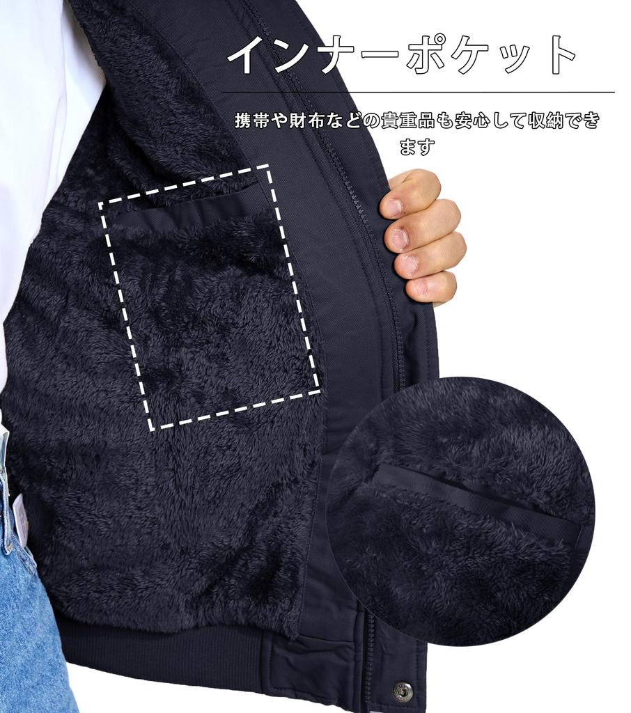 KEFITEVD American Navy Size L Men's Military-Style Stand-Collar Fleece-Lined Jacket, Workwear, Casual, Casual, Cotton, Blue,