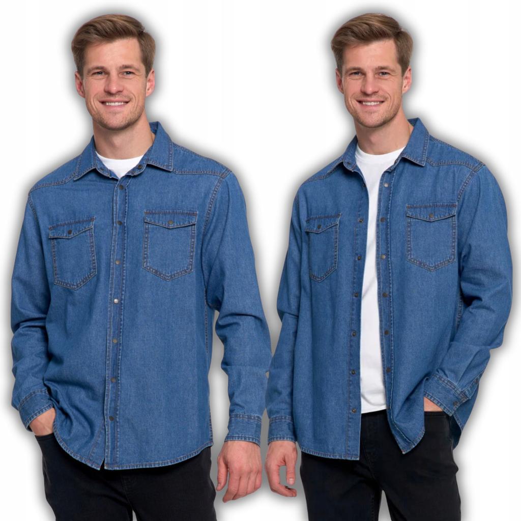 Men's Cotton Denim Shirt Elegant Modern Classic MORAJ XL BLUE