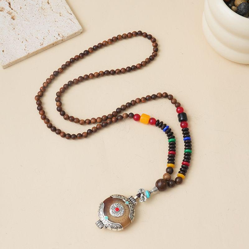 Ethnic Style Wood Necklace & Prayer Beads - Unisex Versatile Chicken Wing Wood Sweater Chain
