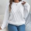 Women's Keyhole V-Neck Pullover with Puff Sleeves Solid Color Casual Knit Sweater