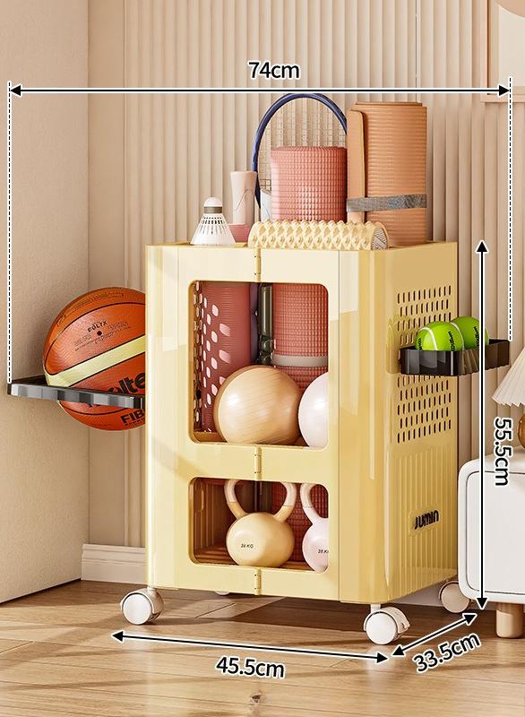 

Multifunctional Yoga Mat Wheeled Storage Basket Organizer Home Living Room Bedroom Trolley Fitness Sports Equipment Storage Rack жовтий
