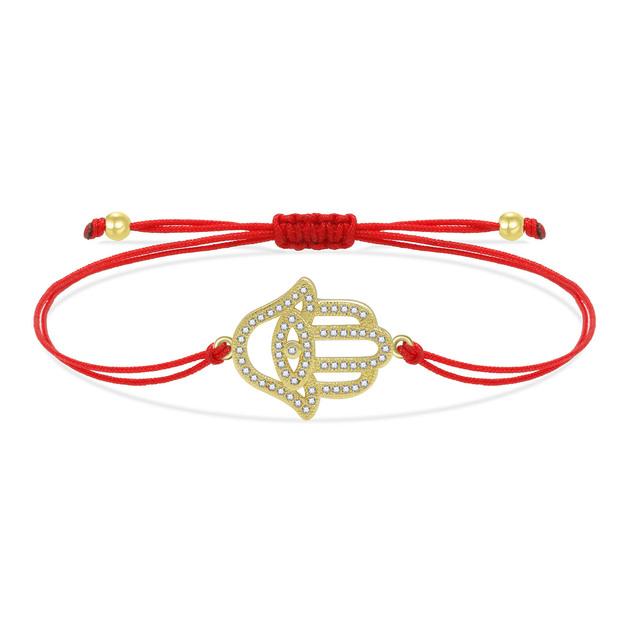 Good Quality Hamsa Hand Charm Bracelet Women New Fashion Cubic Zirconia Stones Gold-plated Copper Red String Jewelry