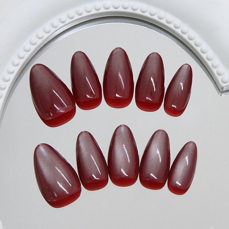 Cherry Red Cat‑Eye Minimalist Solid Color Elegant Western‑Style Removable Press‑On Nails, 30Pcs