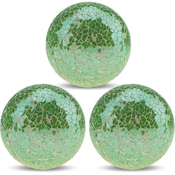 3pcs Decorative Glass Balls for Bowls 3.35inch Mosaic Glass Orbs Ball Gold Sphere Decor Globe Vases Dining Table Party Centerpiece