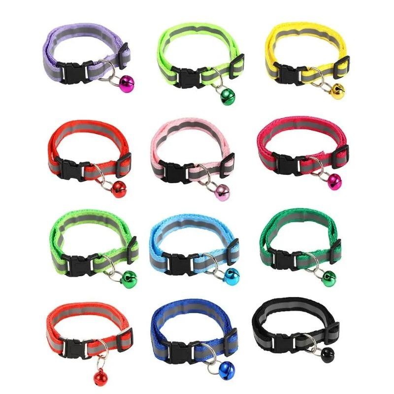 Pet Collar Cat Bell Anti Slip Reflective Dog Collar Cat Necklace Cartoon Cat Head Colored Bell Dog Pet Accessory