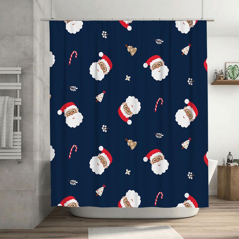 

TU Festive Santa Claus Shower Curtain Christmas Holiday Decor Waterproof Bathroom Set Holiday Gift Xmas Pattern Home Textile 90x180cm35x71in