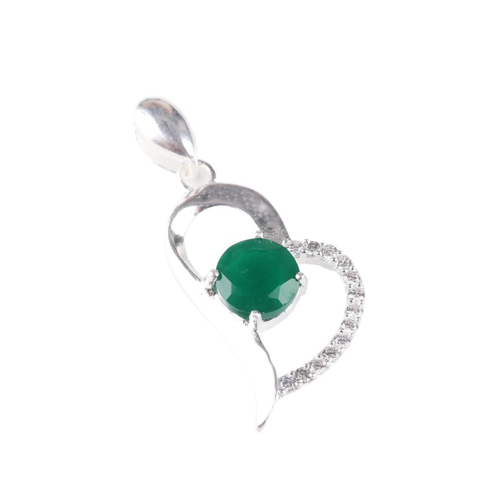 Green Onyx Gemstone 925 Sterling Silver Jewelry Zircon Pendant 1.37" For Bridal CZP-5-15
