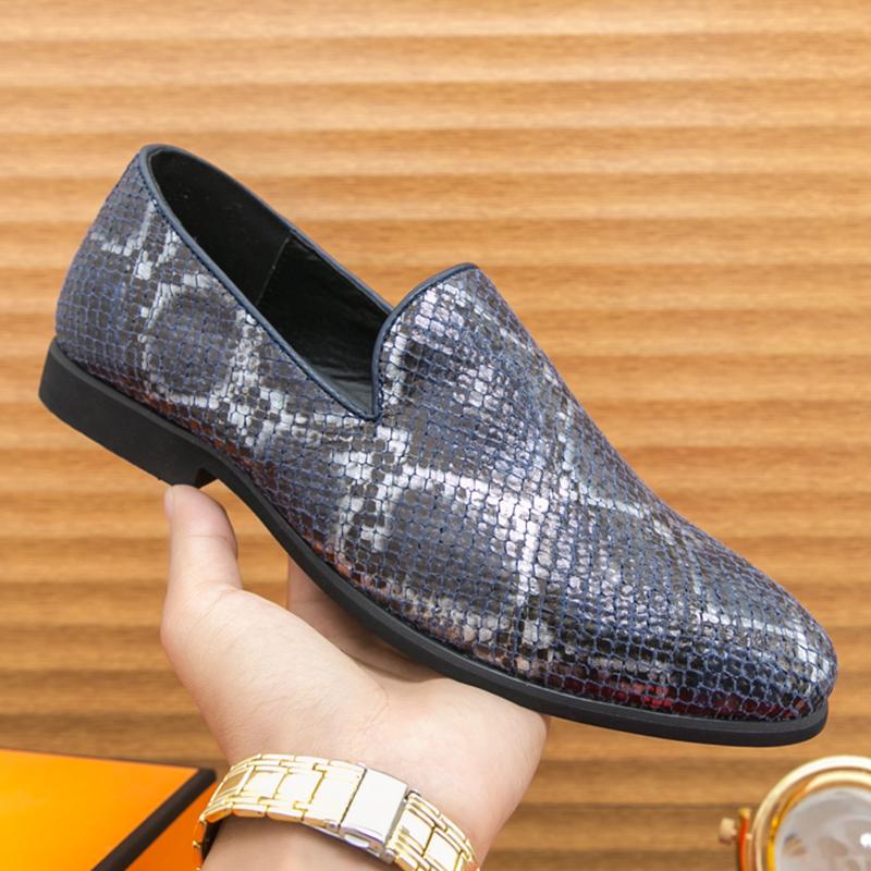 Luxury Designer New Men's Pointed Snakeskin Pattern Casual Shoes Male Formal Wedding Dress Homecoming Footwear Zapatos Hombre