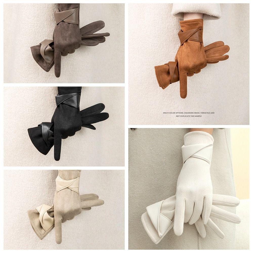 Thick Pu Leather Gloves Velvet Women Cycling Mittens Cute Winter Suede Gloves  Girls