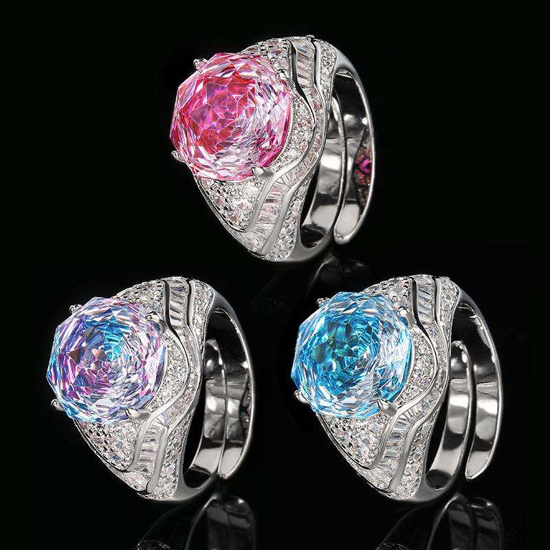 Biżuteria Miedziana Podstawa Pozłacana Symulacja Morski Niebieski Temperament Okrągły Pierścionek Damski 12Mm