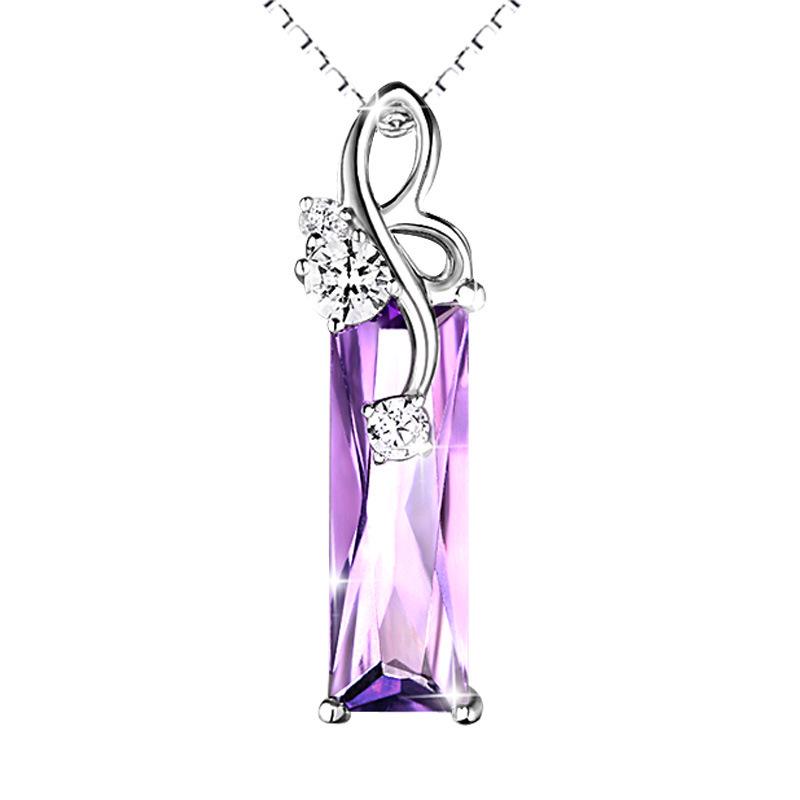 Halskette mit vierblättrigem Kleeblatt und Amethyst, 925er Silber, kurzer Schlüsselbeinkettenanhänger für Damen