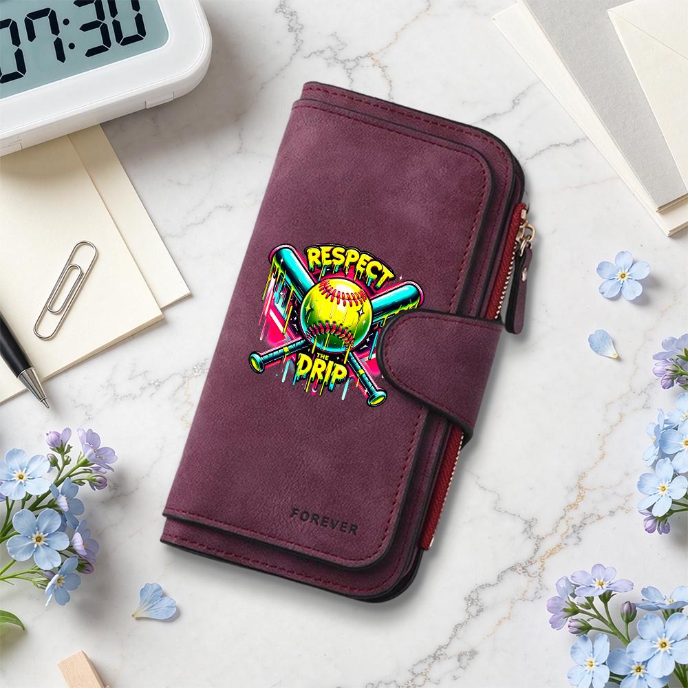 Stylish Softball Pattern Long Wallet Casual Card Holder Fashion Portable Purse for Daily Use