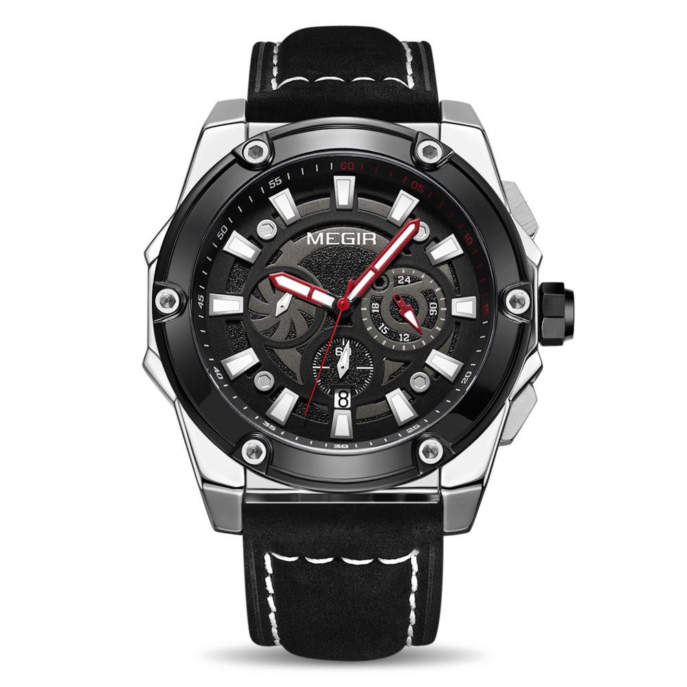 Watch Men S, Large Dial Multifunctional Chronograph Leather Sports Quartz 2122