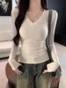 Women's Slim Fit V-Neck Retro T-Shirt: Versatile Autumn Base Layer Top