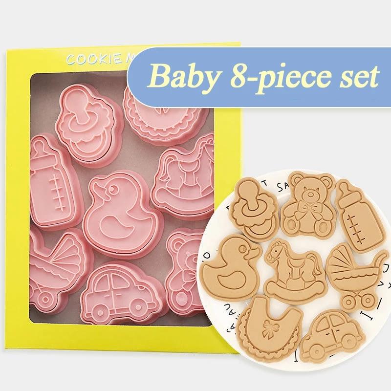 8Pcs Easter Plastic Cookie Cutter Rabbit Egg Biscuit Mold 3D Cartoon Bunny Mould Cake Baking Tools Easter Party Decorations 2024