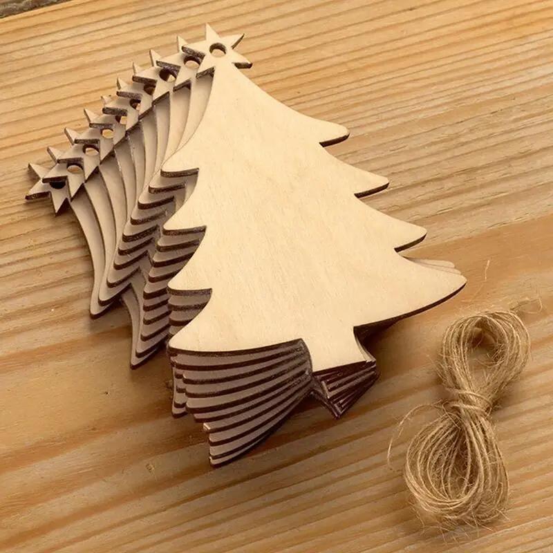 10pcs DIY Wooden Christmas Balls Decoration Round Craft Baubles Tags Hanging Ornament for Christmas New Year Pendant Decor