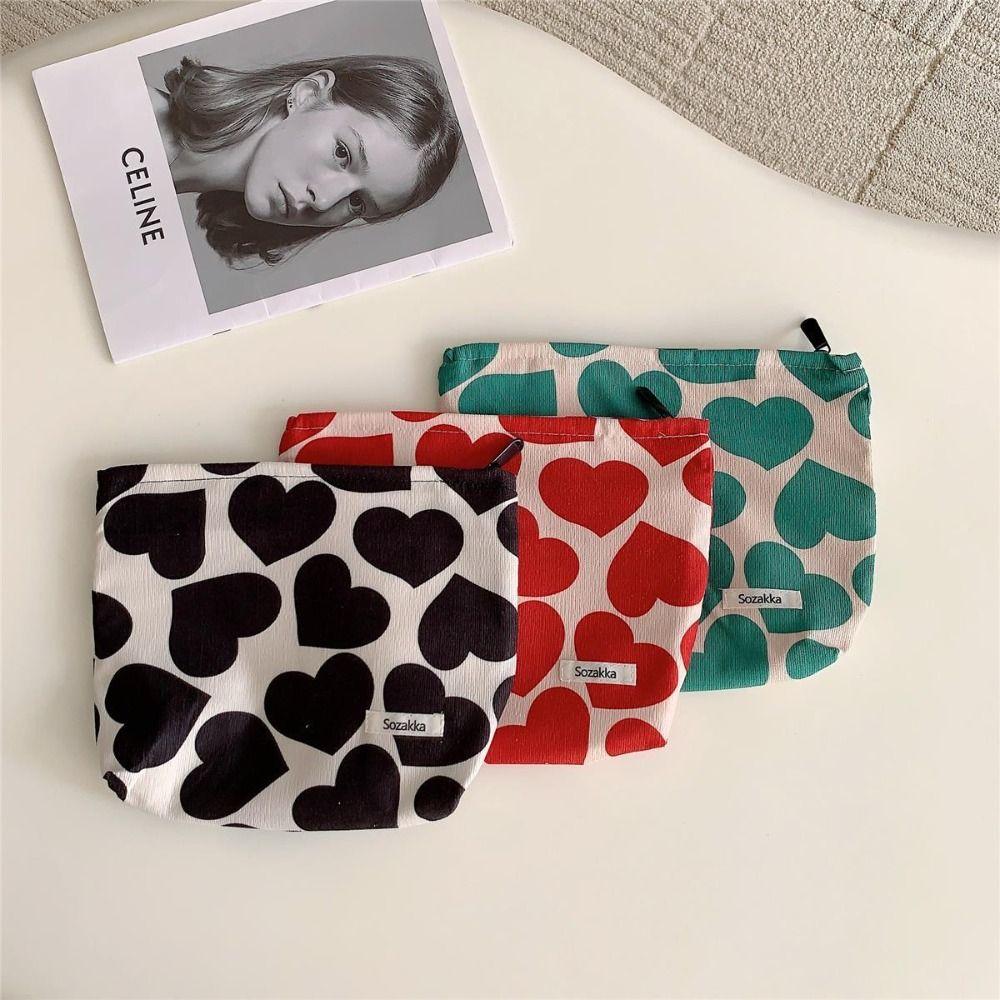 

Large Capacity Makeup Bag Heart Print Pattern Storage Bag Fashion Cosmetic Pouch