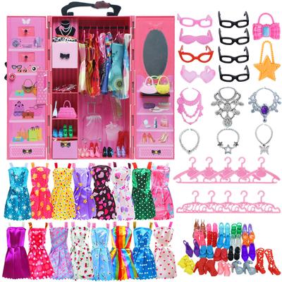 41 Pcs Doll Clothes and Accessories for 30cm Doll 30cm Girl Doll 1x Closet 10x Hangers 10x Mini Dresses 10x Shoes 10x Accessories Glasses Necklace