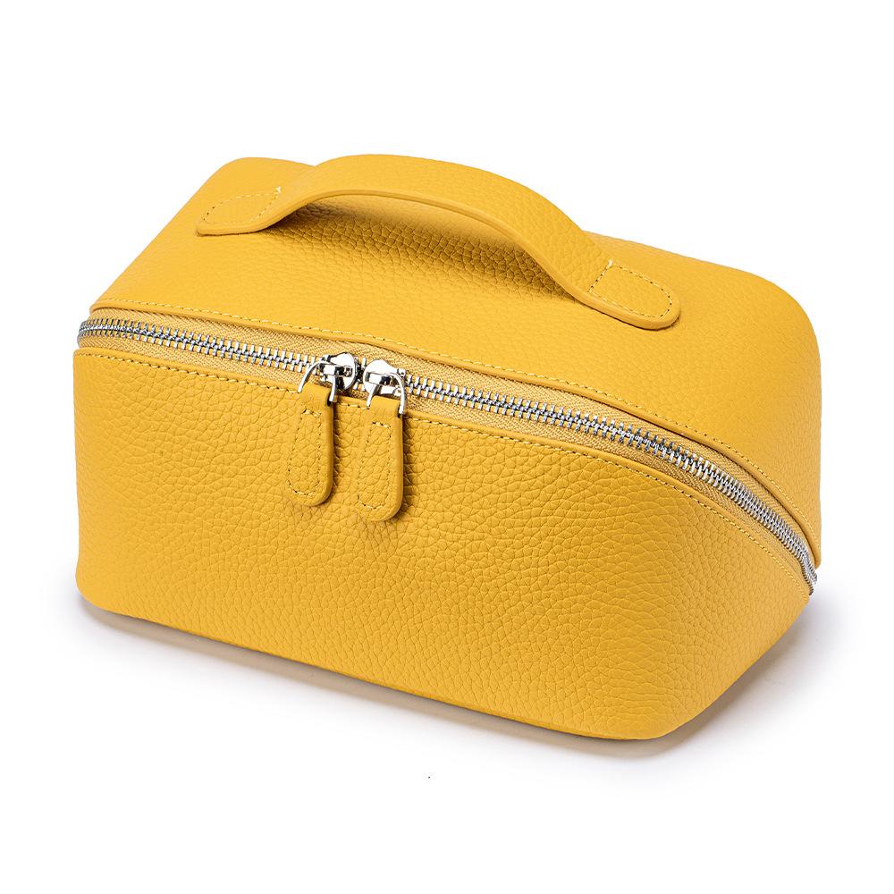 

Leather Portable Makeup Bag, Large-capacity Simple Style Hand-held Toiletry Bag, Genuine Leather Travel Storage Bag жёлтый
