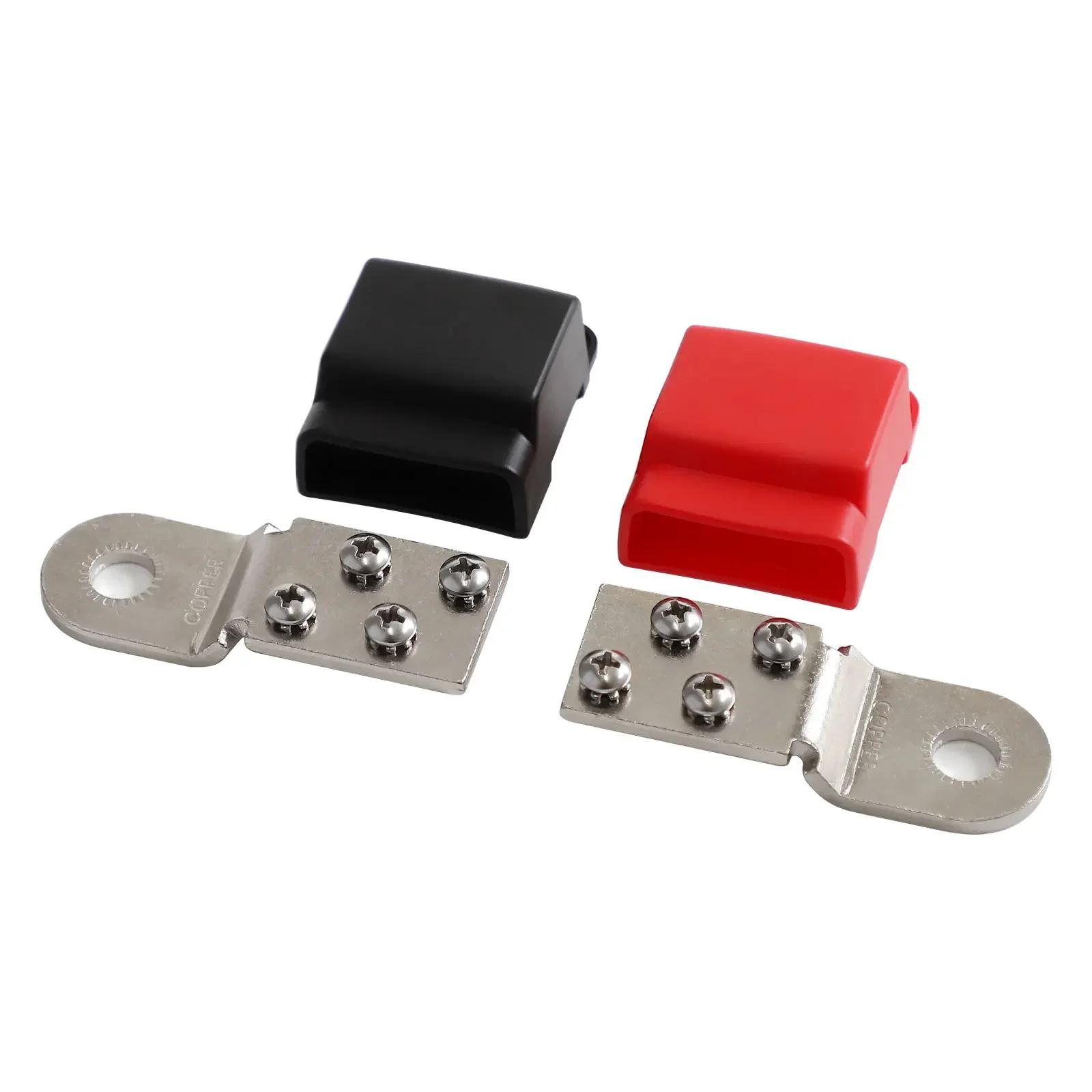 

32V 100A Car Battery Terminal Mount Tin-plated Copper Bus Bars 4x10-24 Positive and Negative With Stainless Screws & Cover